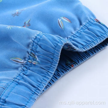 Pakaian renang streetwear biru pinggang elastik